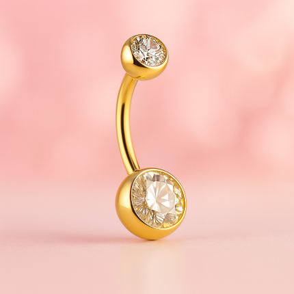 Titan Bauchnabelpiercing Gold mit Zirkonia Steinen