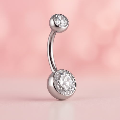 Titan Bauchnabelpiercing Silber mit Zirkonia Steinen